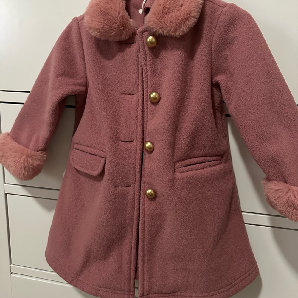 Starting Out Pink Pea Coat with Gold Buttons